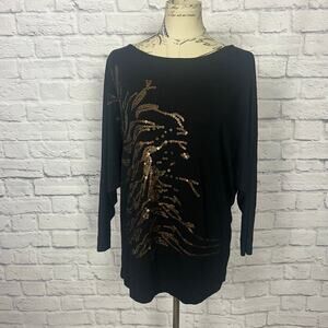 Vintage CAbi Black Top with Design - Women's Large